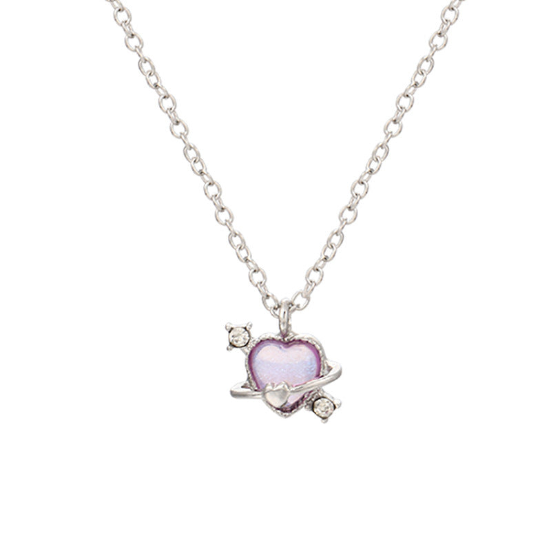 Wholesale Pink rhinestone heart necklace clavicle chain